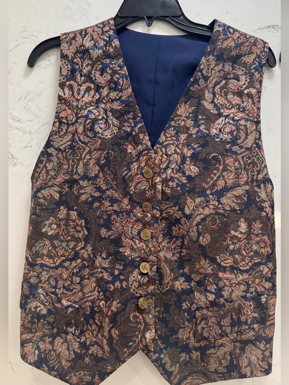 Handmade Vintage Paisley Tapestry Vest | Jacquard Button Front Waistcoat Small